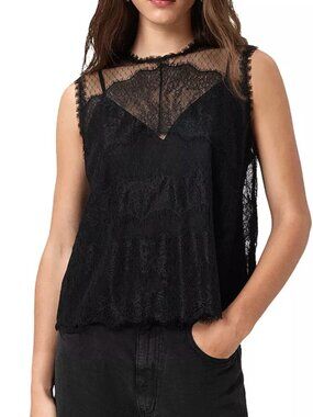 NWT ALL SAINTS CLARA LACE TOP IN BLACK SIZE US 6 / UK 10
